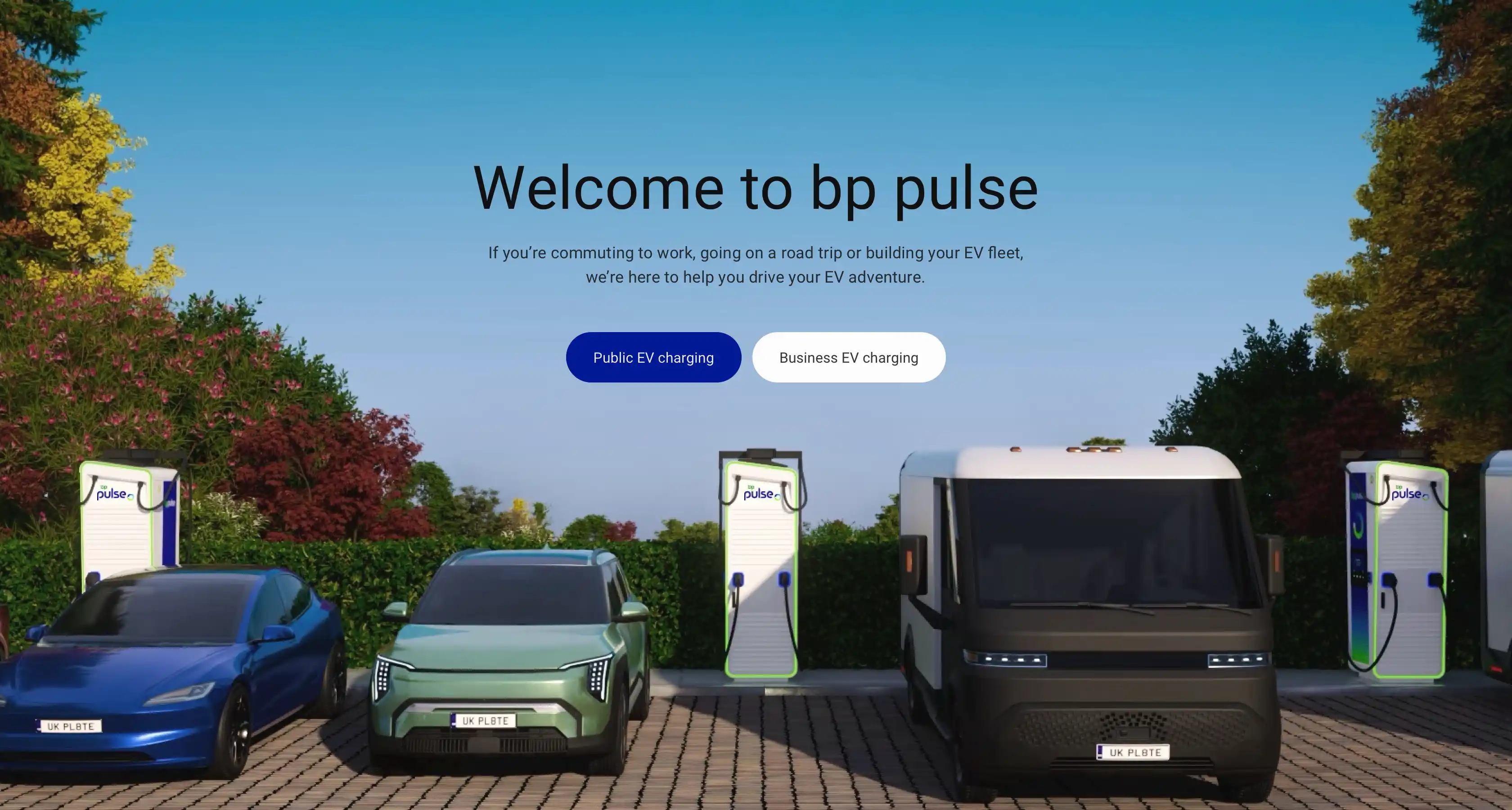 Energy company charger charging scene with vehicles and branded chargers