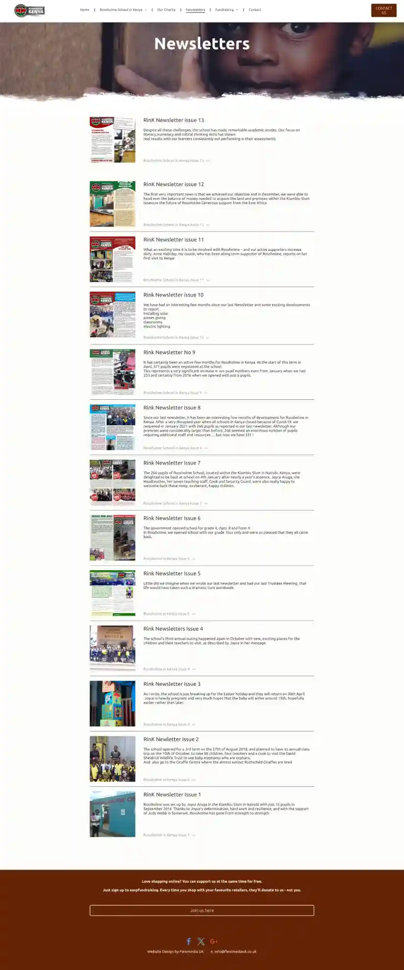 Old RossHolme newsletter page before redesign