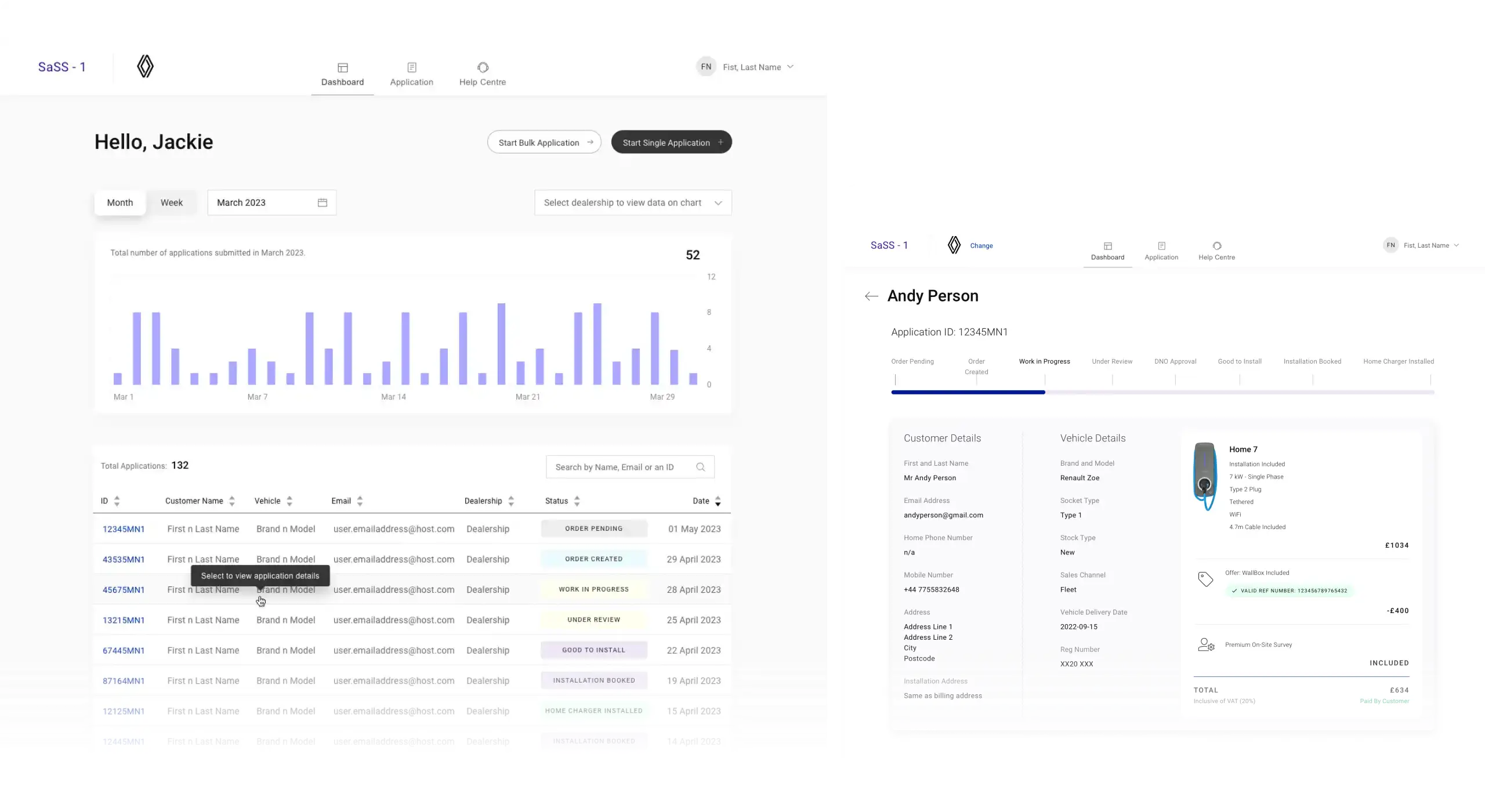 SaSS platform hero showing the main dashboard and detail view