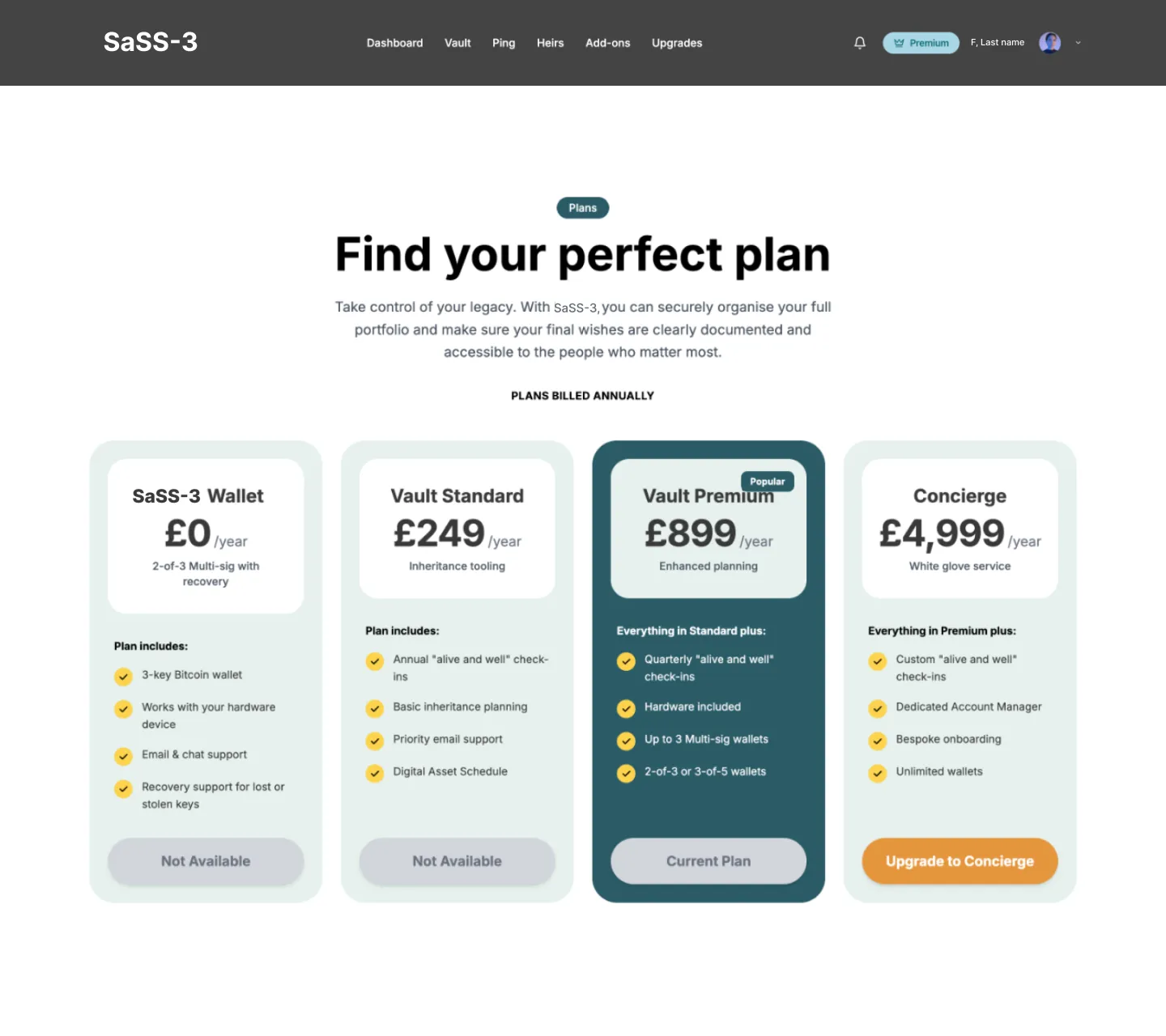 Existing SaSS-3 pricing section before redesign